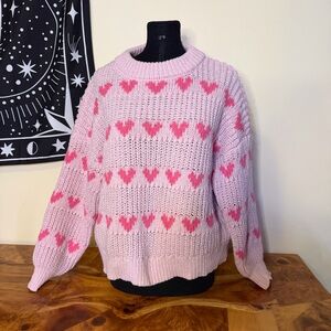 Major Label Group XL Pink Heart Oversized Sweater Knit